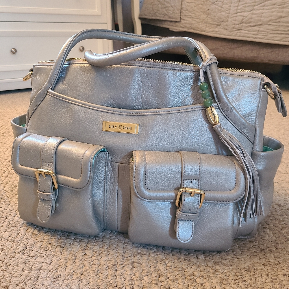 EUC Lily Jade Elizabeth silver leather diaper bag